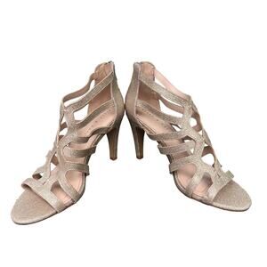 Kelly &‎ Katie Size 8 Gold Glitter Strappy 3.5" Party Cocktail Wedding Heels